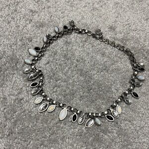 Marquise Drop Silver Necklace with Black and White Stones